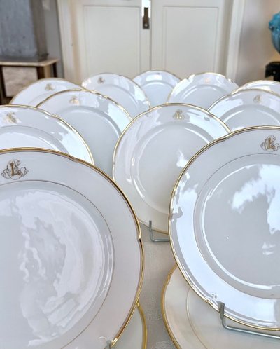 Dessertteller Weißes Porzellan - Limoges - Jean Pouyat - Vieux Paris - Monogramme
