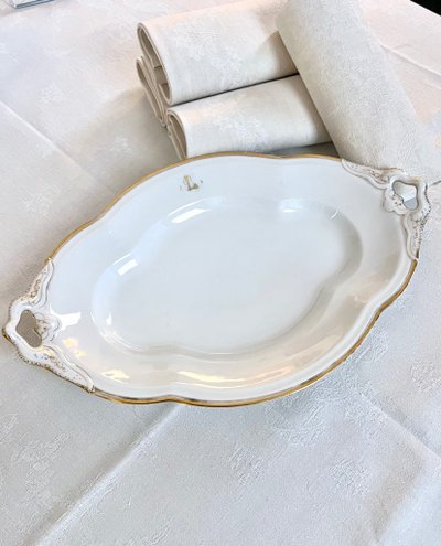 Servierplatte Ovales Kleines Format - Monogramme Porzellan Limoges Jean Pouyat - Vieux Paris
