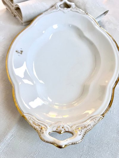 Servierplatte Ovales Kleines Format - Monogramme Porzellan Limoges Jean Pouyat - Vieux Paris