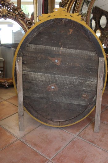 Oval Restoration Mirror, Gold Leaf, Patina, Beveled Mercury Glass 80 X 103 Cm