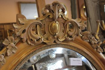 Oval Restoration Mirror, Gold Leaf, Patina, Beveled Mercury Glass 80 X 103 Cm