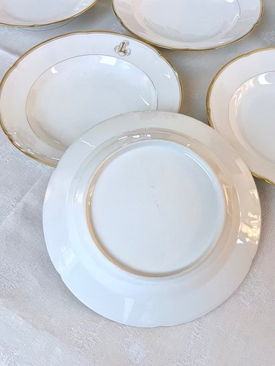 Set of 10 Limoges Porcelain Soup Plates - Jean Pouyat - Monograms - Vieux Paris