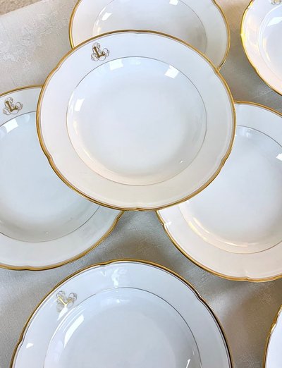12 piatti da minestra Monogrammes - Porcellana di Limoges - Jean Pouyat - Vieux Paris