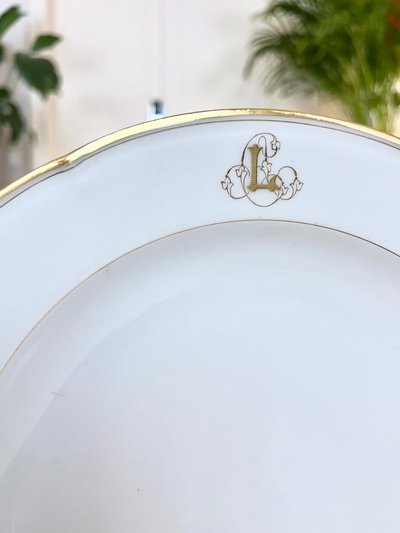12 piatti da minestra Monogrammes - Porcellana di Limoges - Jean Pouyat - Vieux Paris