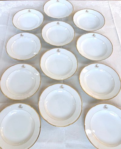 12 piatti da minestra Monogrammes - Porcellana di Limoges - Jean Pouyat - Vieux Paris