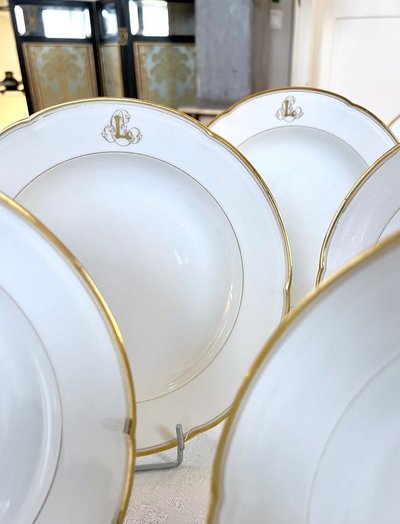 12 piatti da minestra Monogrammes - Porcellana di Limoges - Jean Pouyat - Vieux Paris