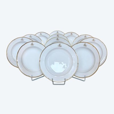 12 piatti da minestra Monogrammes - Porcellana di Limoges - Jean Pouyat - Vieux Paris