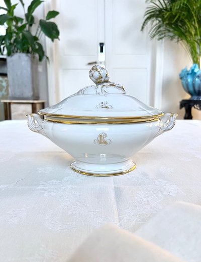 Gemüseschale Gedeckt Porzellan Limoges - Fretel Monogramme - Jean Pouyat - Vieux Paris - Service