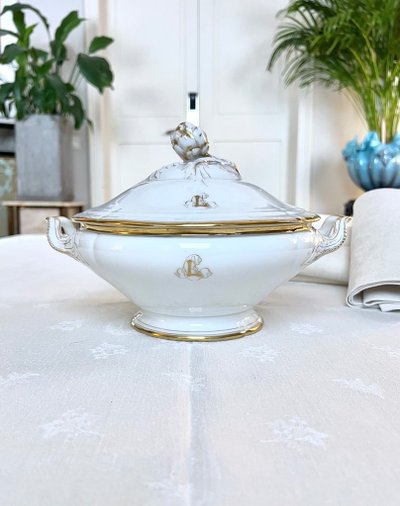 Gemüseschale Gedeckt Porzellan Limoges - Fretel Monogramme - Jean Pouyat - Vieux Paris - Service