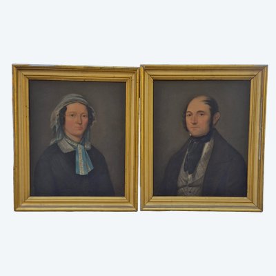 2 portrait huile sur toile datés 1850