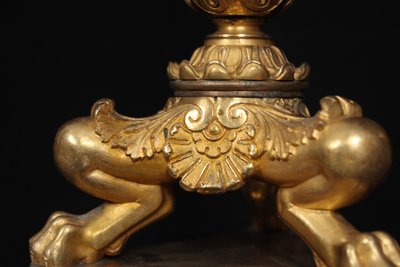 Coppia di candelabri a 6 luci in bronzo dorato, XIX secolo, periodo Luigi Filippo