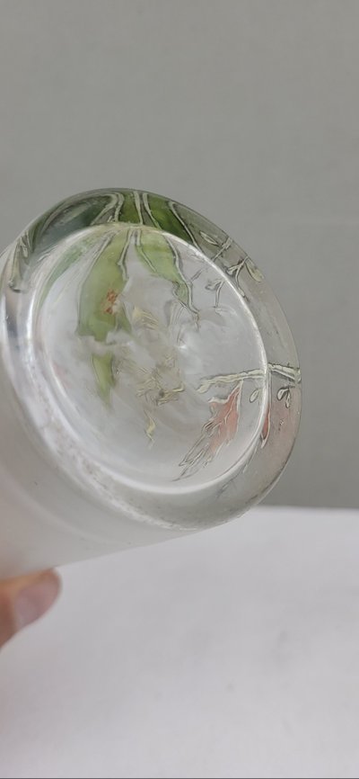 Enamelled glass scroll vase, Art Nouveau
