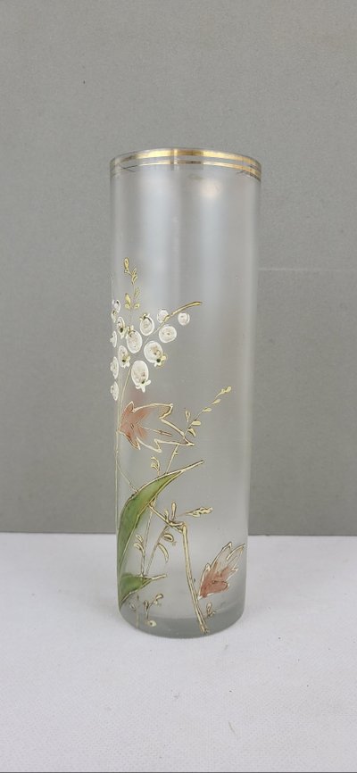 Enamelled glass scroll vase, Art Nouveau