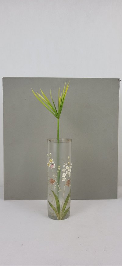 Enamelled glass scroll vase, Art Nouveau