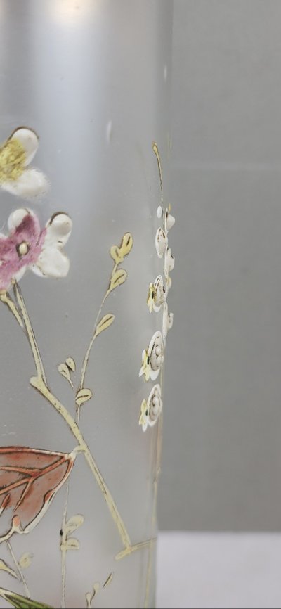 Enamelled glass scroll vase, Art Nouveau