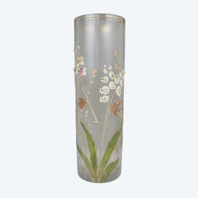 Enamelled glass scroll vase, Art Nouveau