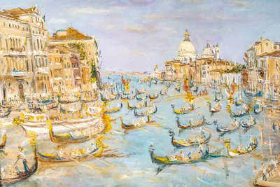 Serge Belloni (1925-2005) - Venise La Régate sur le Grand Canal huile sur toile vers 1980