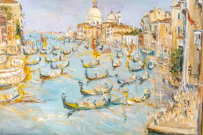 Serge Belloni (1925-2005) - Venise La Régate sur le Grand Canal huile sur toile vers 1980