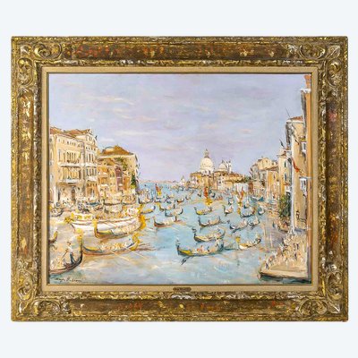 Serge Belloni (1925-2005) - Venise La Régate sur le Grand Canal huile sur toile vers 1980