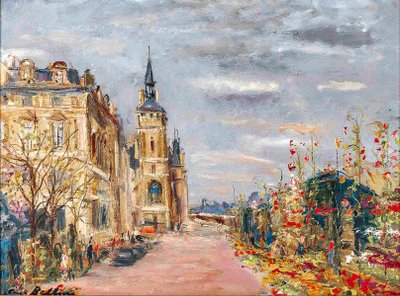 Serge Belloni (1925-2005) - The Flower Quays In Paris, Oil on Wood Circa 1980