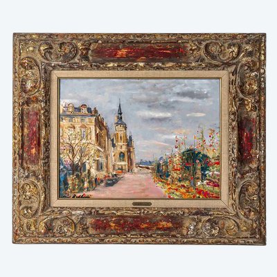 Serge Belloni (1925-2005) - The Flower Quays In Paris, Oil on Wood Circa 1980