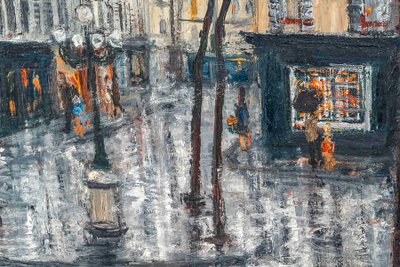 Serge Belloni (1925-2005) - Der Furstenbergplatz unter dem Regen Öl auf Leinwand um 1970