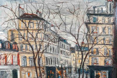 Serge Belloni (1925-2005) - Der Furstenbergplatz unter dem Regen Öl auf Leinwand um 1970