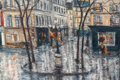 Serge Belloni (1925-2005) - Der Furstenbergplatz unter dem Regen Öl auf Leinwand um 1970