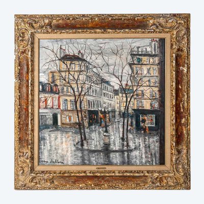Serge Belloni (1925-2005) - Der Furstenbergplatz unter dem Regen Öl auf Leinwand um 1970