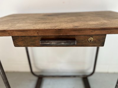 Design desk in tube and wood top XX century