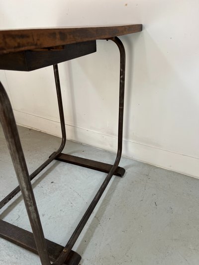 Design desk in tube and wood top XX century