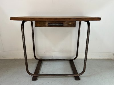 Design desk in tube and wood top XX century