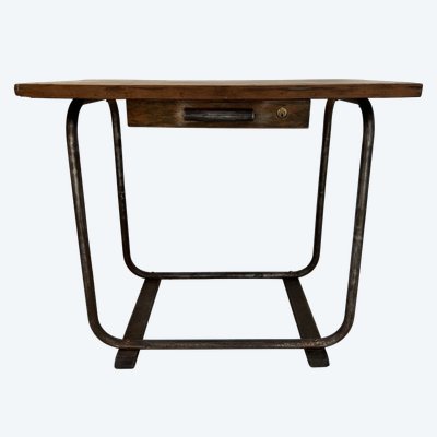 Design desk in tube and wood top XX century
