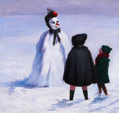 William Jean MIAULET 1868-1941 Il pupazzo di neve dei bambini, paesaggio, dipinto 1924 giochi di montagna