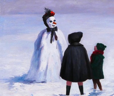William Jean MIAULET 1868-1941 Il pupazzo di neve dei bambini, paesaggio, dipinto 1924 giochi di montagna