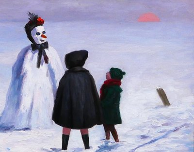 William Jean MIAULET 1868-1941 Il pupazzo di neve dei bambini, paesaggio, dipinto 1924 giochi di montagna