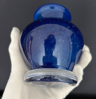 Daum France - Blue pâte de verre vase, with original box