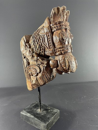India, 19th century, Votive sculpture in the form of a harnessed horse's head.