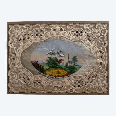 Canivet mécanique XIXe rehaussé d'une peinture