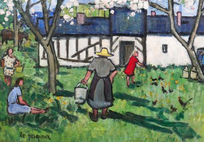 Henriette Le Pesqueux, Spring on the farm in Normandy, painting, c. 1930-40, flowering tree