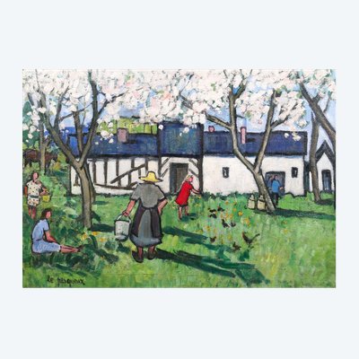 Henriette Le Pesqueux, Spring on the farm in Normandy, painting, c. 1930-40, flowering tree
