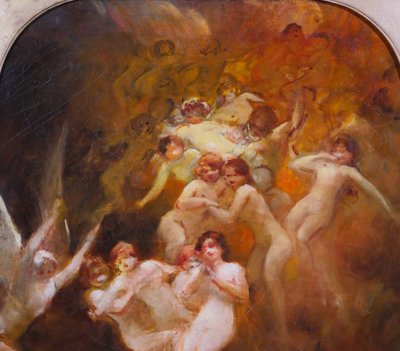 Pierre POUJOL, La tentazione di Sant'Antonio, dipinto religioso, 1890 circa Marsiglia, donna nuda