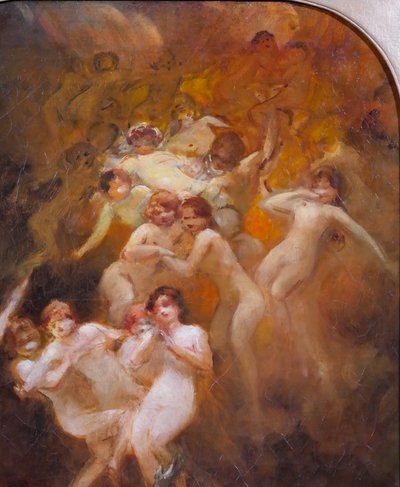 Pierre POUJOL, La tentazione di Sant'Antonio, dipinto religioso, 1890 circa Marsiglia, donna nuda