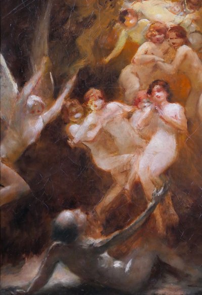 Pierre POUJOL, La tentazione di Sant'Antonio, dipinto religioso, 1890 circa Marsiglia, donna nuda