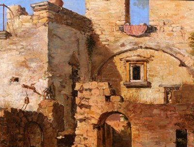 Federico WENZEL, Italie, paysage de ruines, tableau, 1863, Grand Tour Antiquité homme
