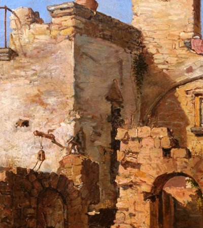 Federico WENZEL, Italie, paysage de ruines, tableau, 1863, Grand Tour Antiquité homme