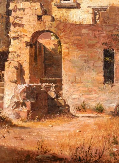 Federico WENZEL, Italie, paysage de ruines, tableau, 1863, Grand Tour Antiquité homme