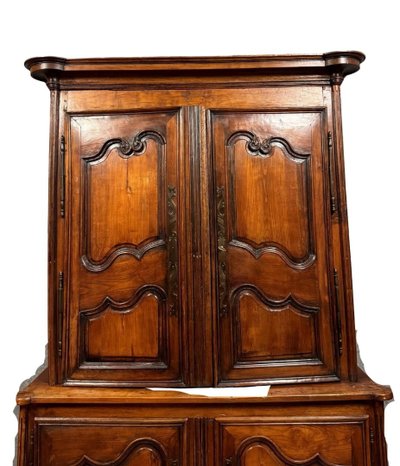 Louis XV-style two-piece buffet in cherry and walnut circa 1880-1900