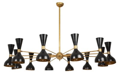 Diabolo chandelier in patinated brass and black lacquer. Contemporain.LS64531920