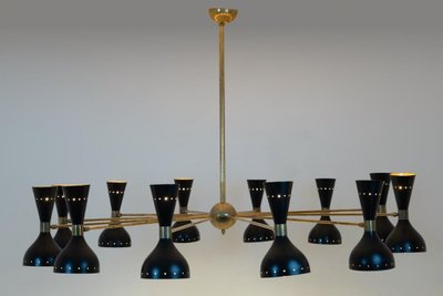 Diabolo chandelier in patinated brass and black lacquer. Contemporain.LS64531920